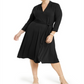 Vestido feminino plus size com decote em V e cinto, preto, tamanho 0X