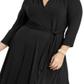 Vestido feminino plus size com decote em V e cinto, preto, tamanho 0X