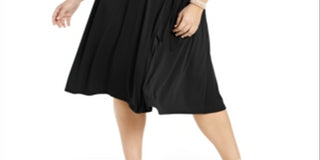 Vestido feminino plus size com decote em V e cinto, preto, tamanho 0X