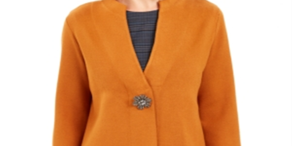 Cardigan feminino JM Collection com broche para festa de fim de ano, marrom, tamanho médio