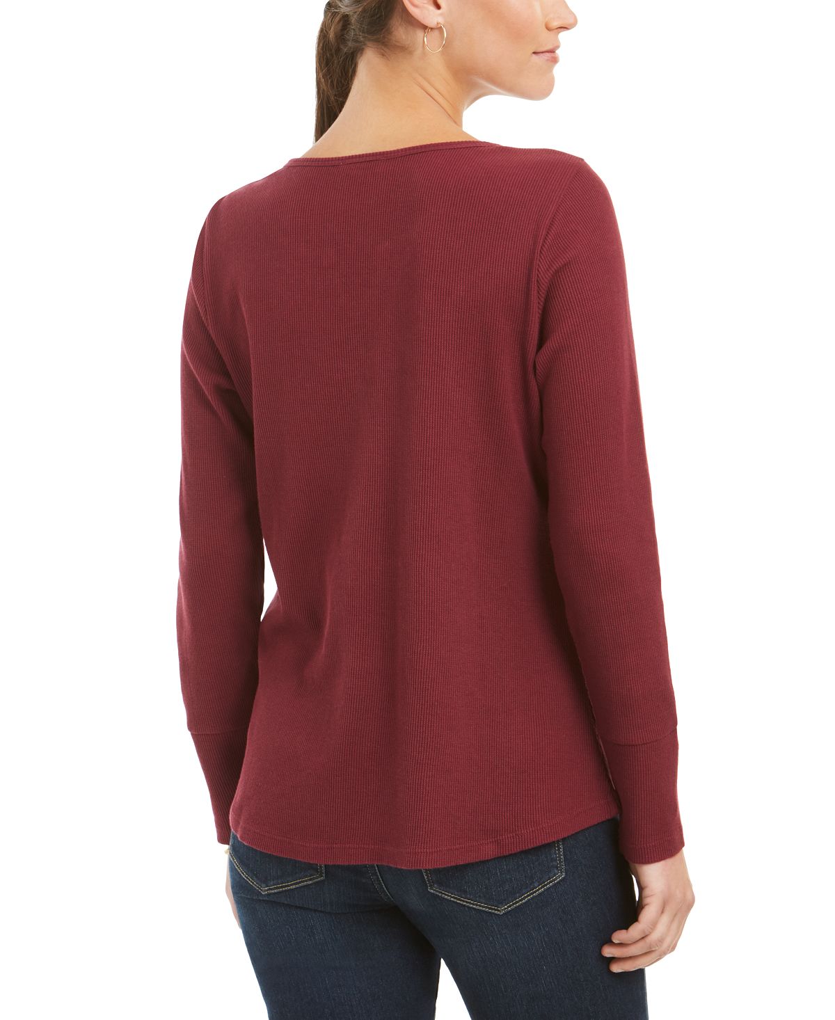 Blusa térmica feminina de algodão com decote dividido e bordado Style &amp; Co, marrom, tamanho XX-G