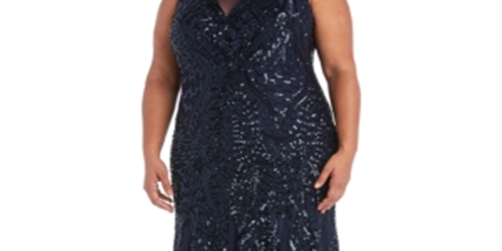 Vestido de noite feminino com lantejoulas azul tamanho 16W