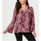 Blusa feminina estilo camponesa com borlas, roxa, tamanho pequeno, extragrande