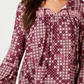 Blusa feminina estilo camponesa com borlas, roxa, tamanho pequeno, extragrande
