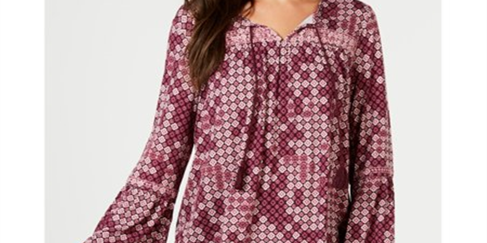Blusa feminina estilo camponesa com borlas, roxa, tamanho pequeno, extragrande