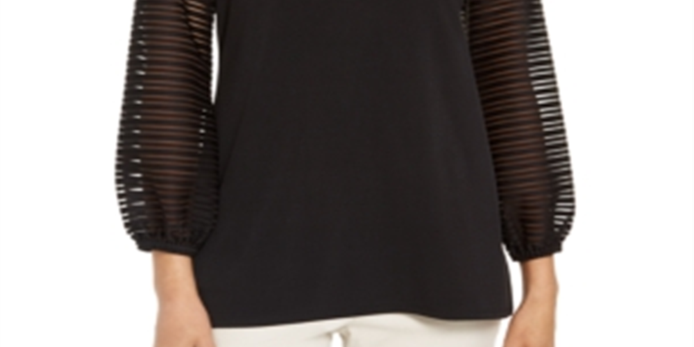 Blusa feminina com manga bufante JM Collection, preta, tamanho pequeno