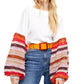 Blusa feminina listrada com manga sino e gola joia, tamanho X-S