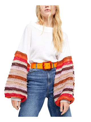 Blusa feminina listrada com manga sino e gola joia, tamanho X-S