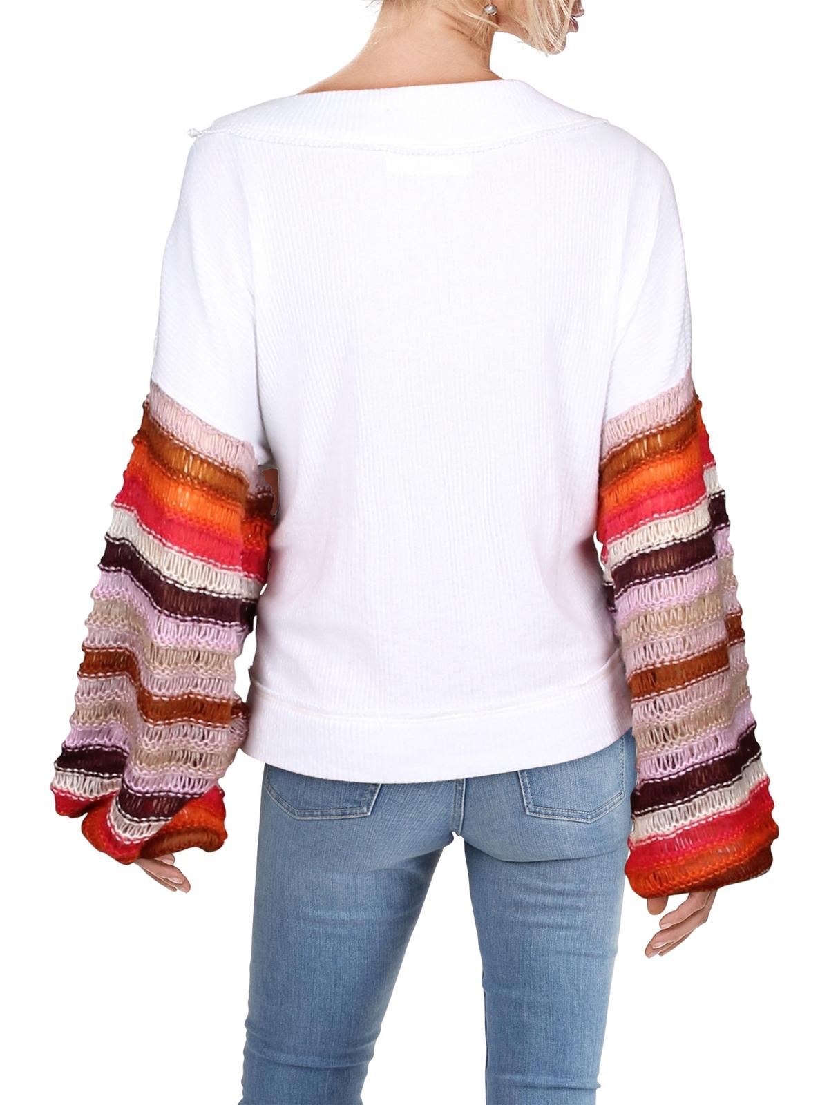 Blusa feminina listrada com manga sino e gola joia, tamanho X-S