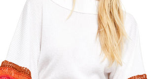 Blusa feminina listrada com manga sino e gola joia, tamanho X-S