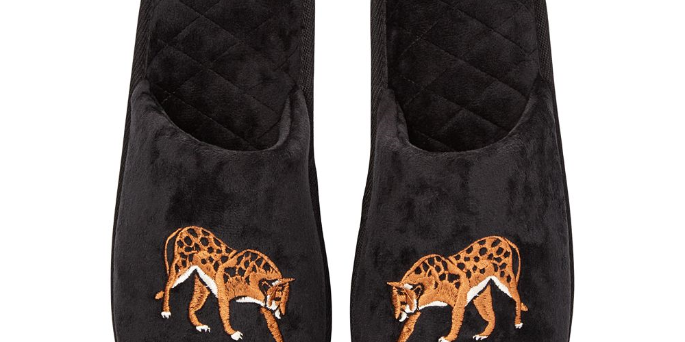 Chinelos femininos INC International Concepts Placed Leo Microvelour, pretos, tamanho G