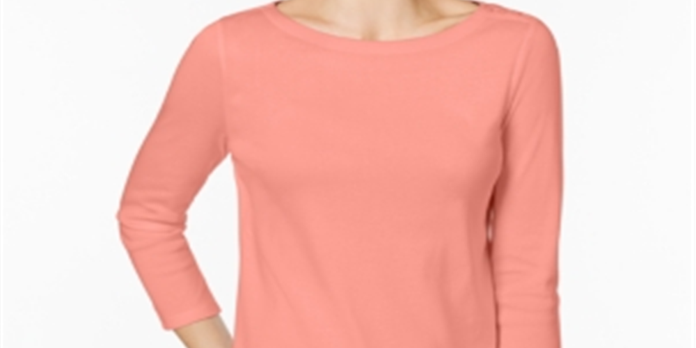 Blusa feminina Charter Club de algodão Pima com botões e ombros de fora, laranja, tamanho 44