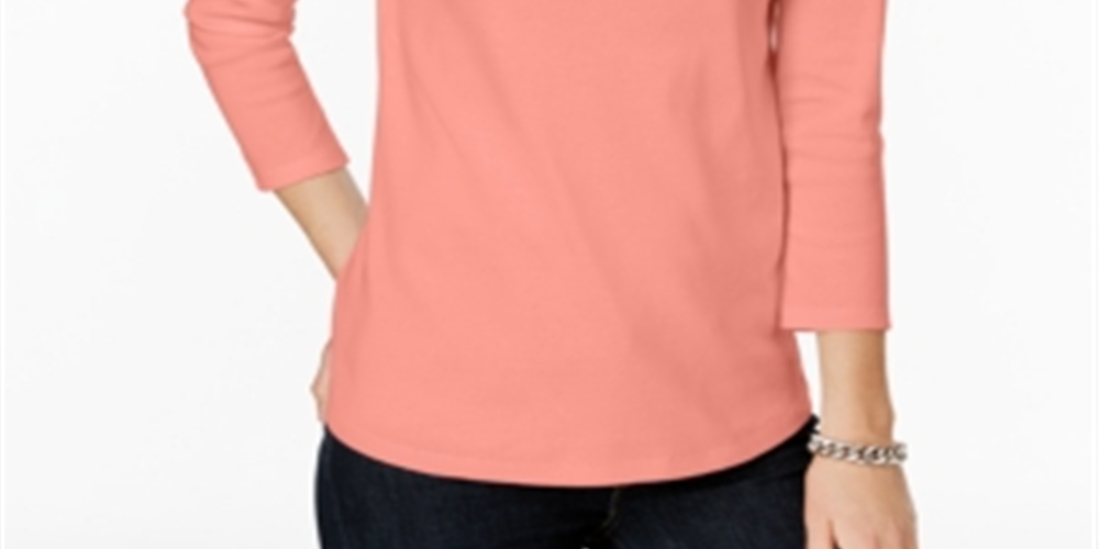 Blusa feminina Charter Club de algodão Pima com botões e ombros de fora, laranja, tamanho 44