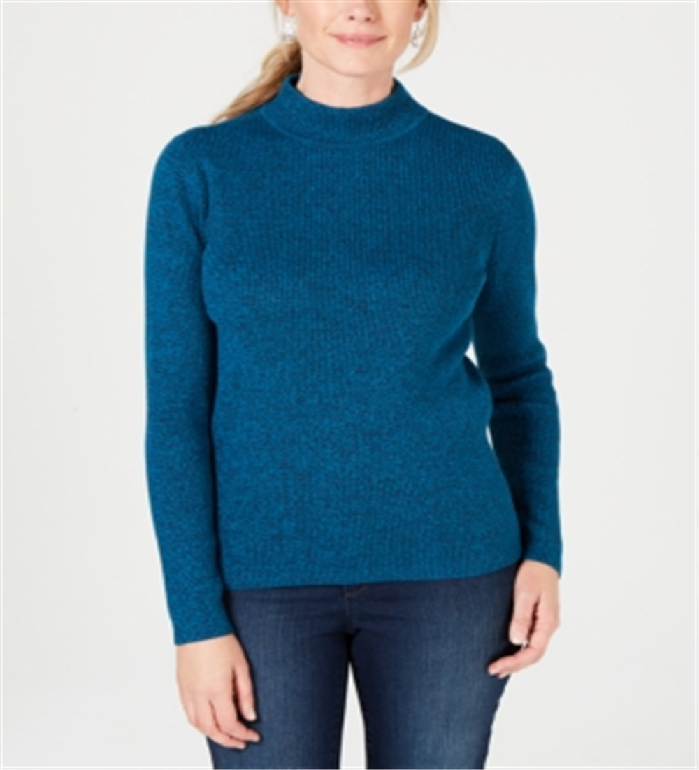 Karen Scott Suéter Feminino de Algodão com Gola Falsa Azul Tamanho XS