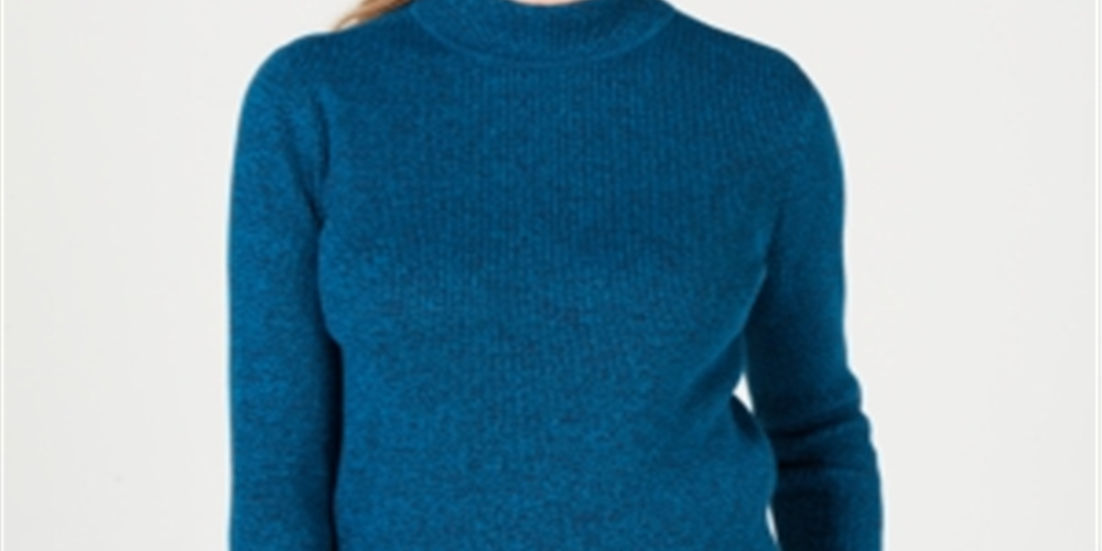 Karen Scott Suéter Feminino de Algodão com Gola Falsa Azul Tamanho XS