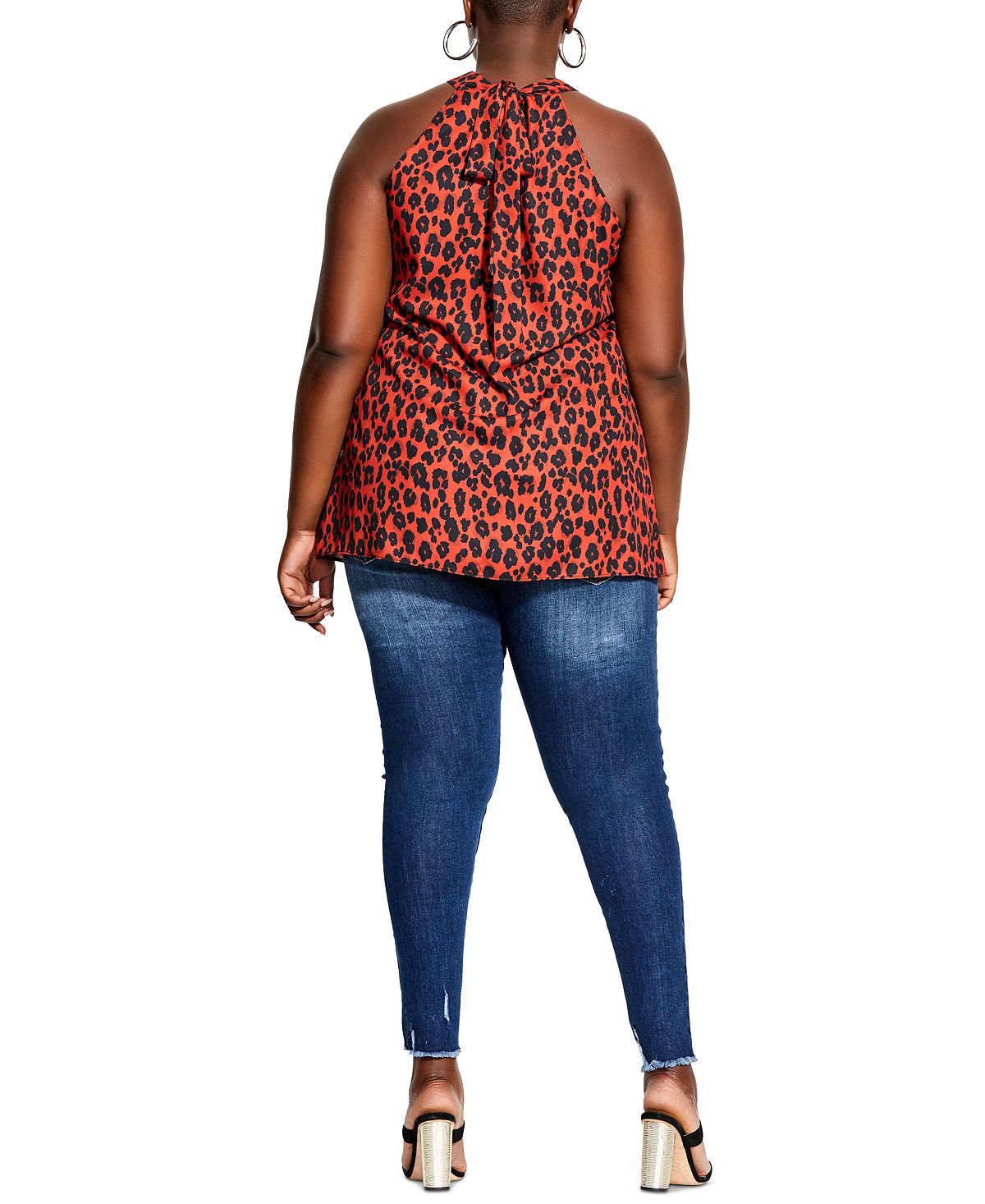 Blusa feminina com estampa de leopardo da City Chic, vermelha, tamanho 18W