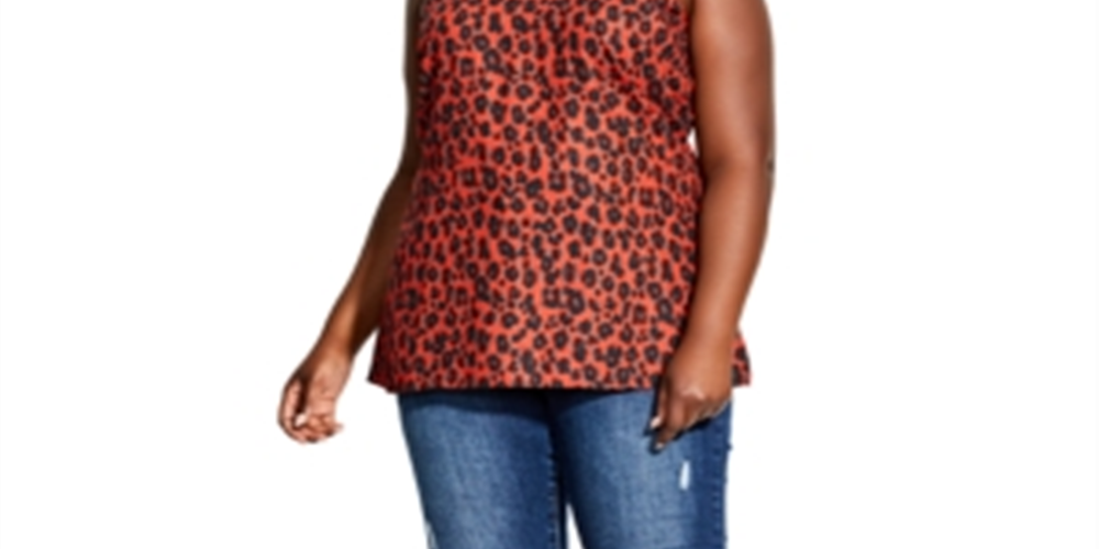 Blusa feminina com estampa de leopardo da City Chic, vermelha, tamanho 18W