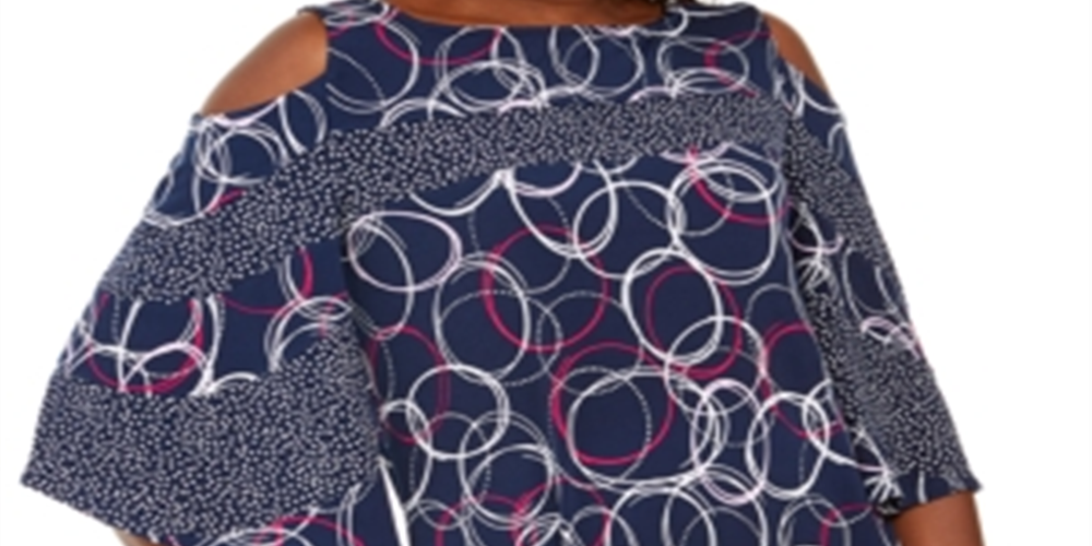 Túnica feminina JM Collection com estampa mista e ombros descobertos, azul, tamanho extragrande