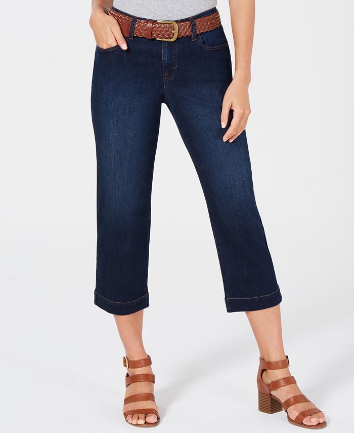 Calça jeans capri feminina com cinto estilo &amp; co, azul, tamanho 10P