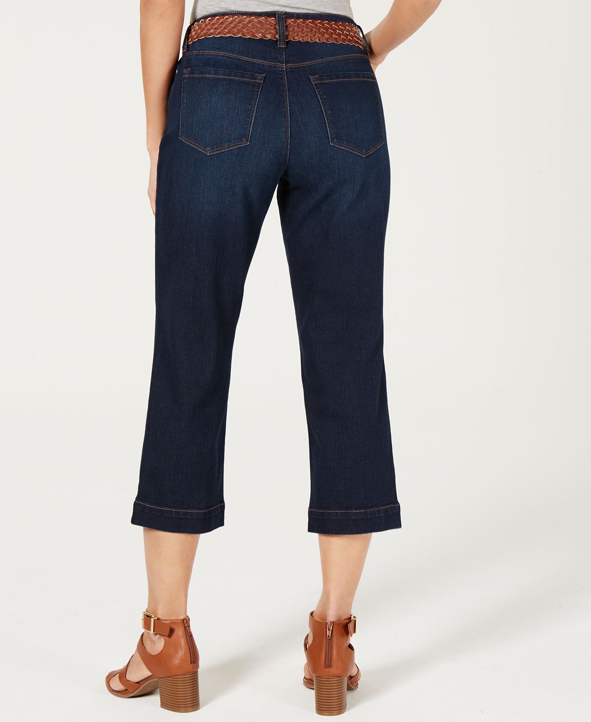 Calça jeans capri feminina com cinto estilo &amp; co, azul, tamanho 10P