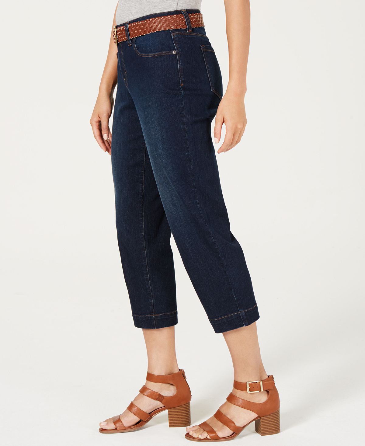 Calça jeans capri feminina com cinto estilo &amp; co, azul, tamanho 10P