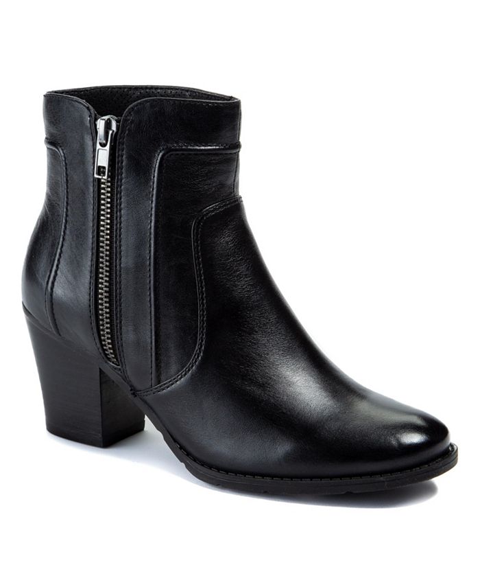 Botas femininas Sole Bound de couro com salto quadrado e bico redondo, tamanho 8,5 M, pretas