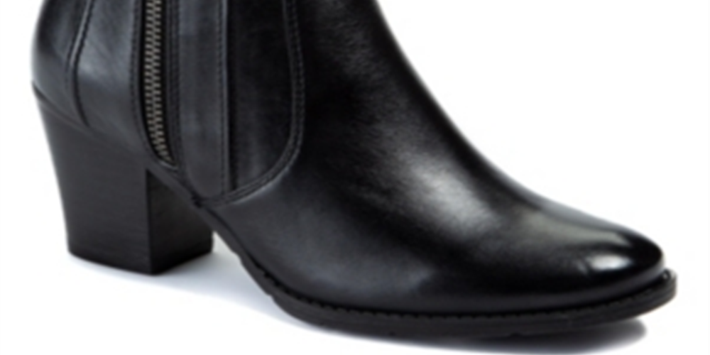 Botas femininas Sole Bound de couro com salto quadrado e bico redondo, tamanho 8,5 M, pretas