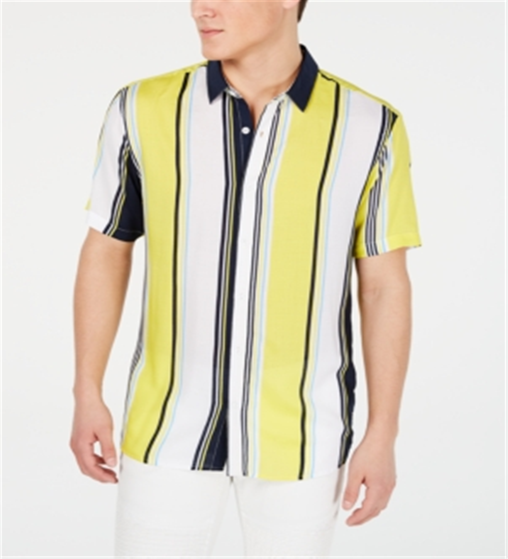 Camiseta masculina com gola listrada Marco da INC International Concepts, amarela, tamanho X-S