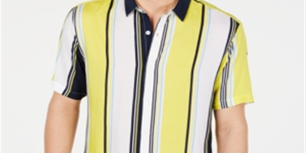 Camiseta masculina com gola listrada Marco da INC International Concepts, amarela, tamanho X-S