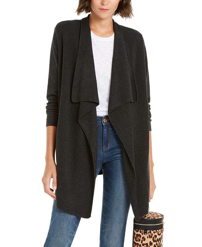 Cardigan feminino canelado com frente aberta da INC International Concepts, preto, tamanho grande