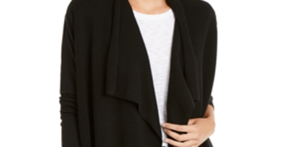 Cardigan feminino canelado com frente aberta da INC International Concepts, preto, tamanho grande