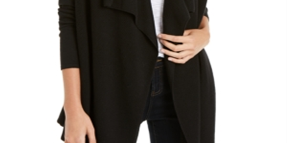 Cardigan feminino canelado com frente aberta da INC International Concepts, preto, tamanho grande
