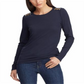 Blusa de malha waffle com detalhes em camurça Ralph Lauren feminina, roxa, tamanho pequeno M