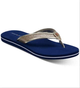 Sandálias femininas Tommy Hilfiger Carrah Flip Flop Azul-marinho - Douradas, tamanho 6 M