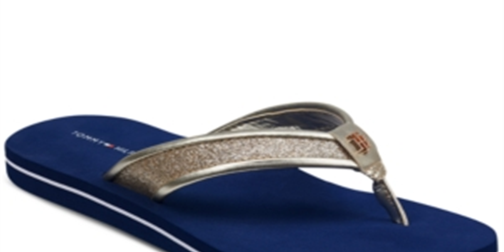 Sandálias femininas Tommy Hilfiger Carrah Flip Flop Azul-marinho - Douradas, tamanho 6 M