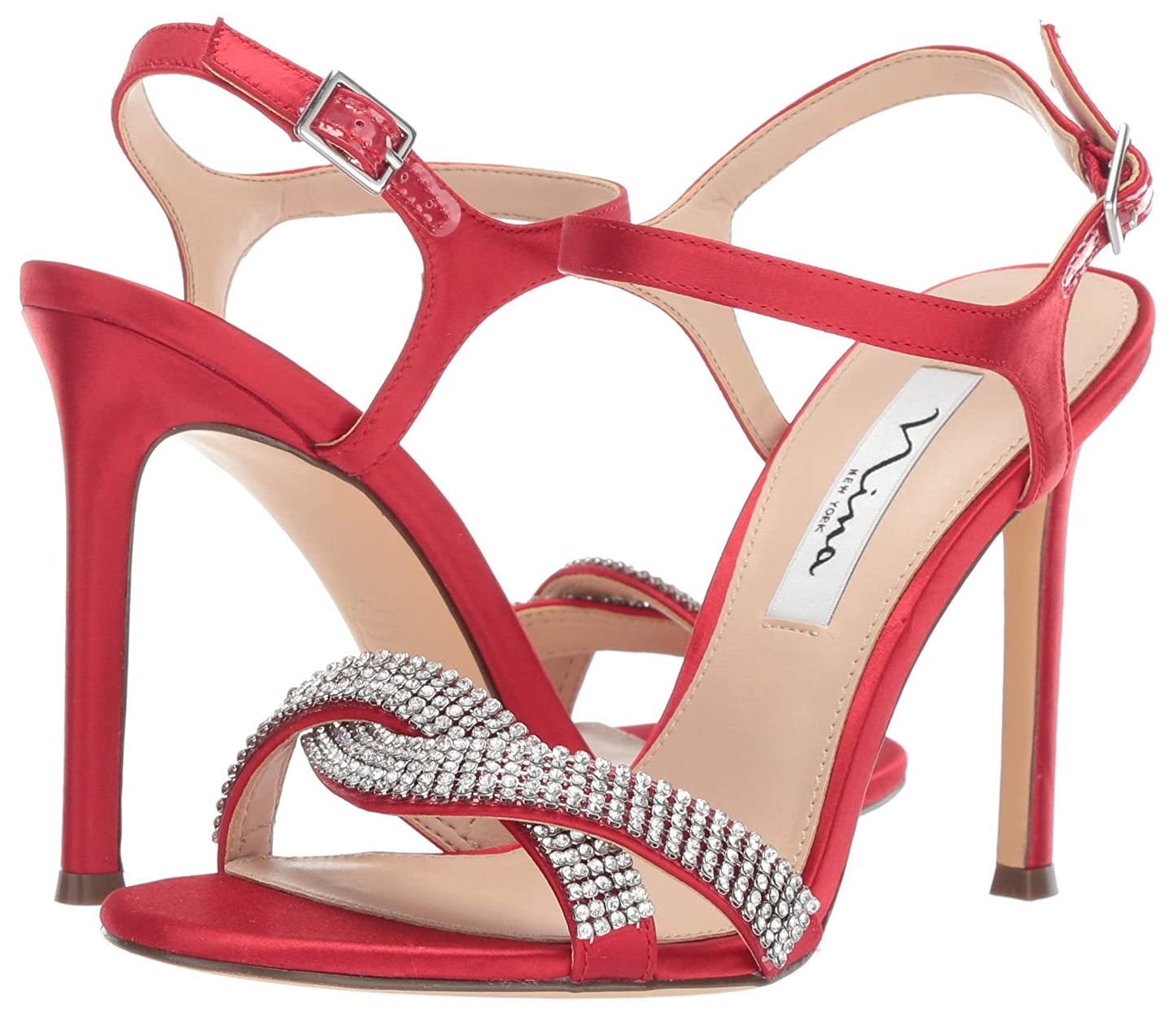 Nina FREJA Cetim Aberto Toe SlingBack Clássico Scarpin Vermelho Tamanho 8,5 M