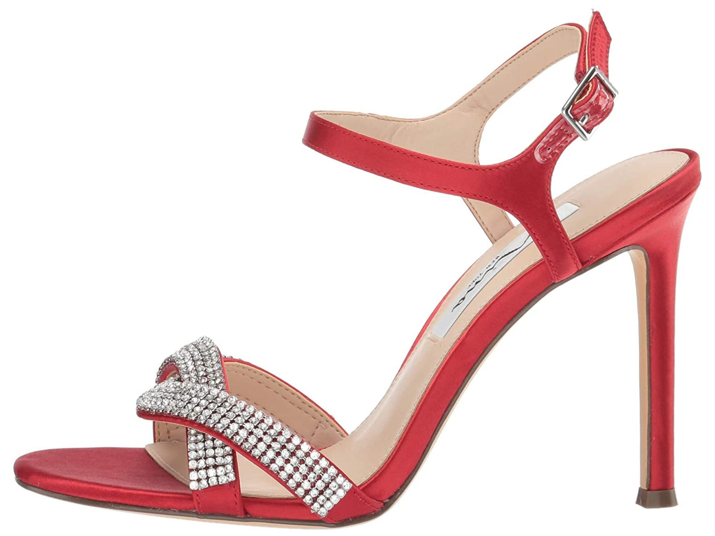 Nina FREJA Cetim Aberto Toe SlingBack Clássico Scarpin Vermelho Tamanho 8,5 M