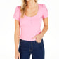 Blusa Henley Manga Tulipa Feminina Bar III Rosa Tamanho X-S