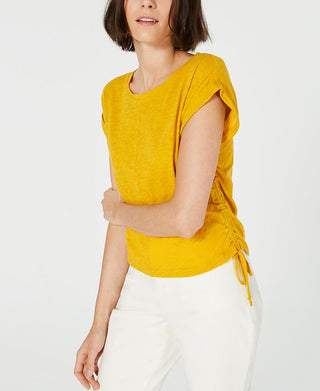 Camiseta feminina Bar III amarela tamanho médio