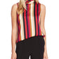 Vince Camuto Blusa feminina listrada sem mangas vermelha tamanho grande