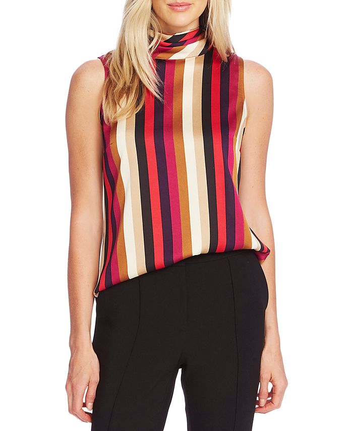 Vince Camuto Blusa feminina listrada sem mangas vermelha tamanho grande