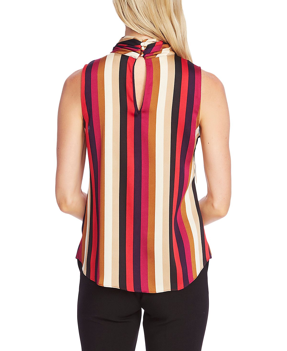 Vince Camuto Blusa feminina listrada sem mangas vermelha tamanho grande