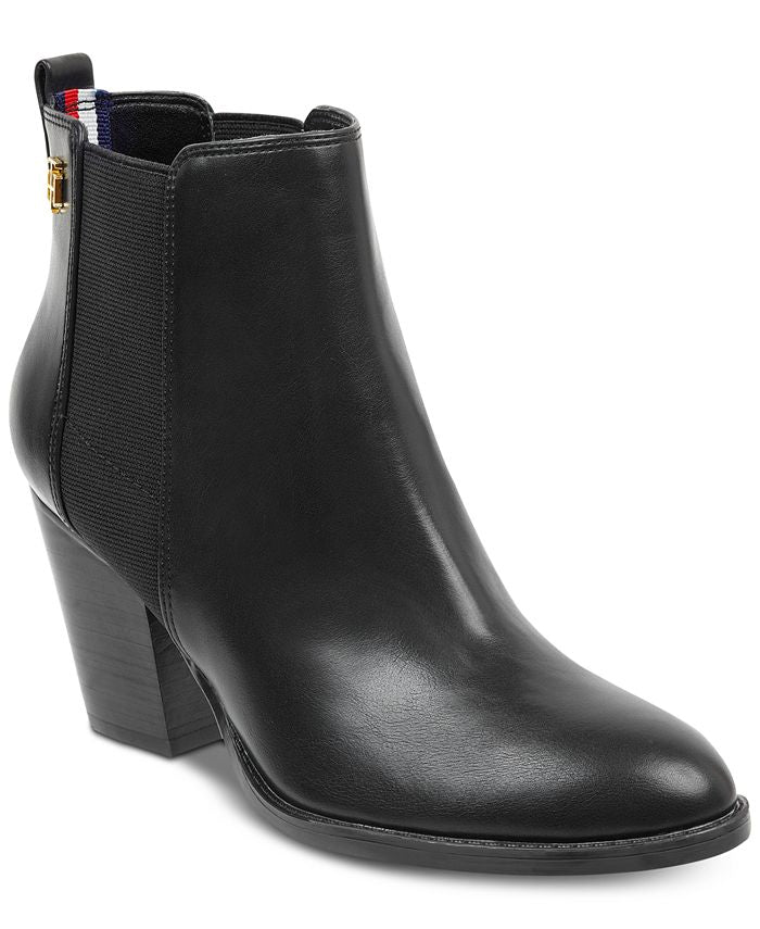 Tommy Hilfiger Regise 2 Botas de Couro Femininas com Biqueira Amêndoa e Cano Curto, Pretas, Tamanho 9 M