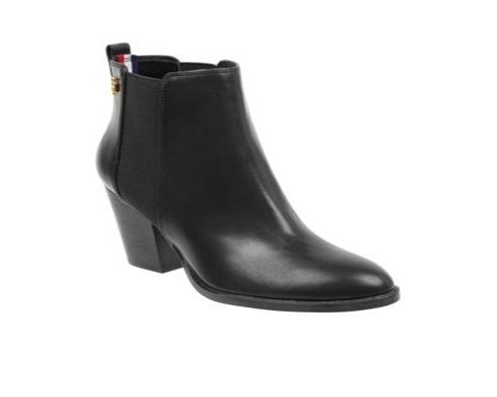 Tommy Hilfiger Regise 2 Botas de Couro Femininas com Biqueira Amêndoa e Cano Curto, Pretas, Tamanho 9 M