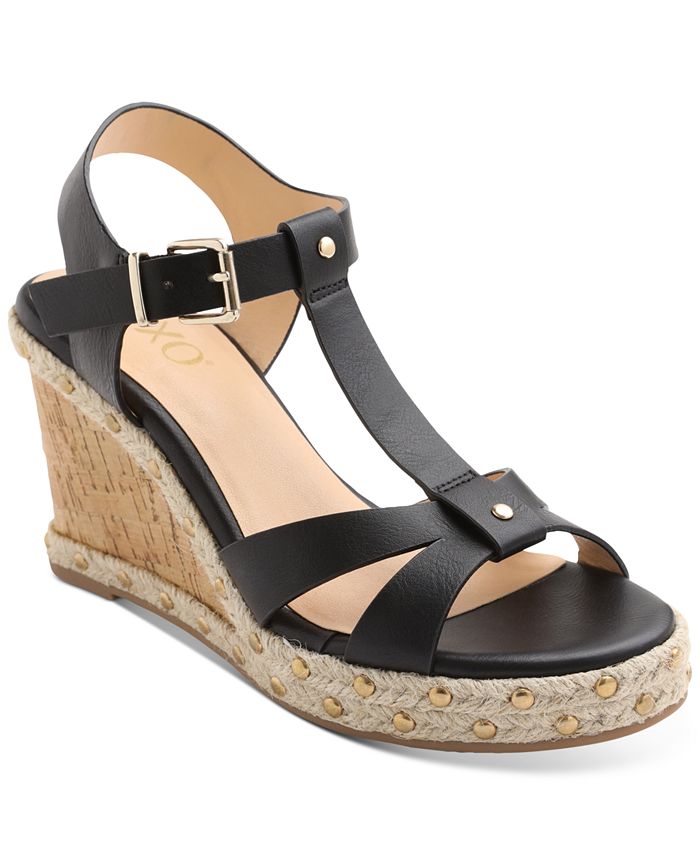 Sandálias femininas XOXO Isla T Strap Espadrille Wedge, pretas, tamanho 9M