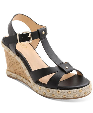 Sandálias femininas XOXO Isla T Strap Espadrille Wedge, pretas, tamanho 9M