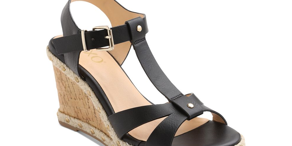 Sandálias femininas XOXO Isla T Strap Espadrille Wedge, pretas, tamanho 9M