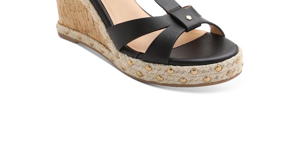 Sandálias femininas XOXO Isla T Strap Espadrille Wedge, pretas, tamanho 9M