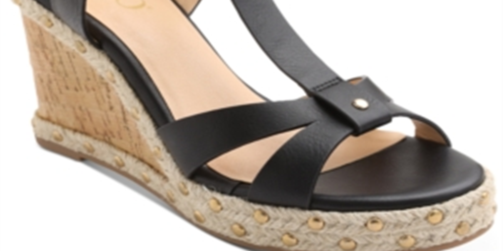 Sandálias femininas XOXO Isla T Strap Espadrille Wedge, pretas, tamanho 9M