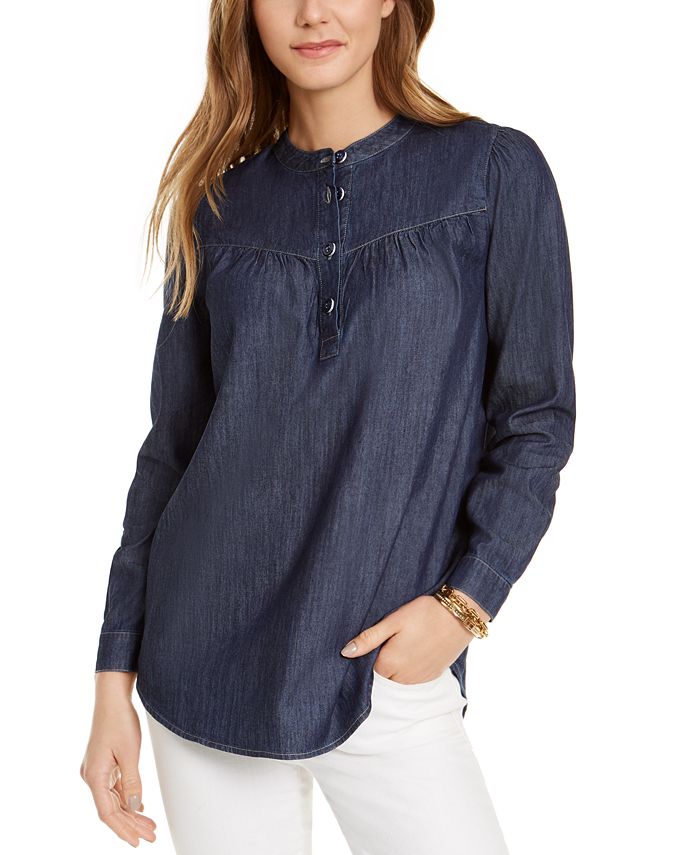 Tommy Hilfiger Blusa Feminina Gola Alta Azul Tamanho Grande